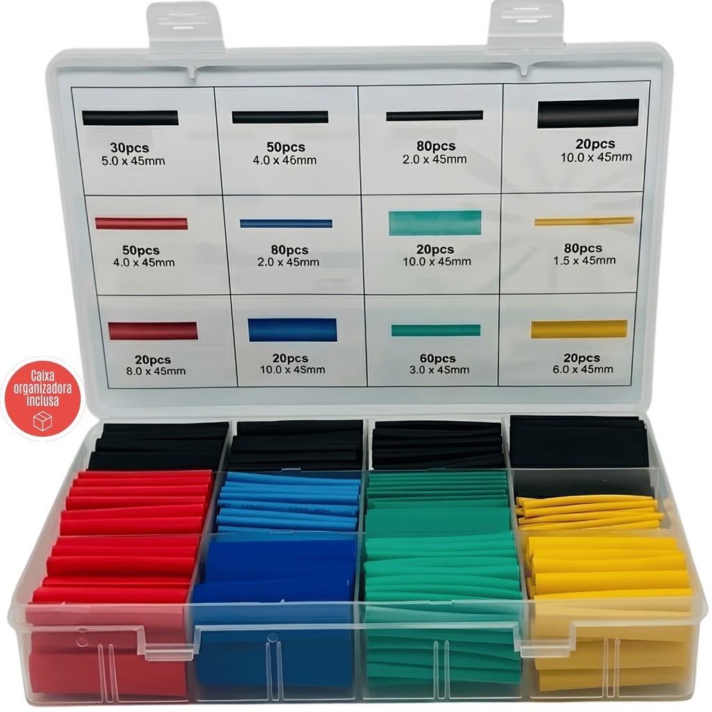 Kit 530 Peças Tubo Termo Retrátil Espaguete Colorido Emendar e Isolar Fios