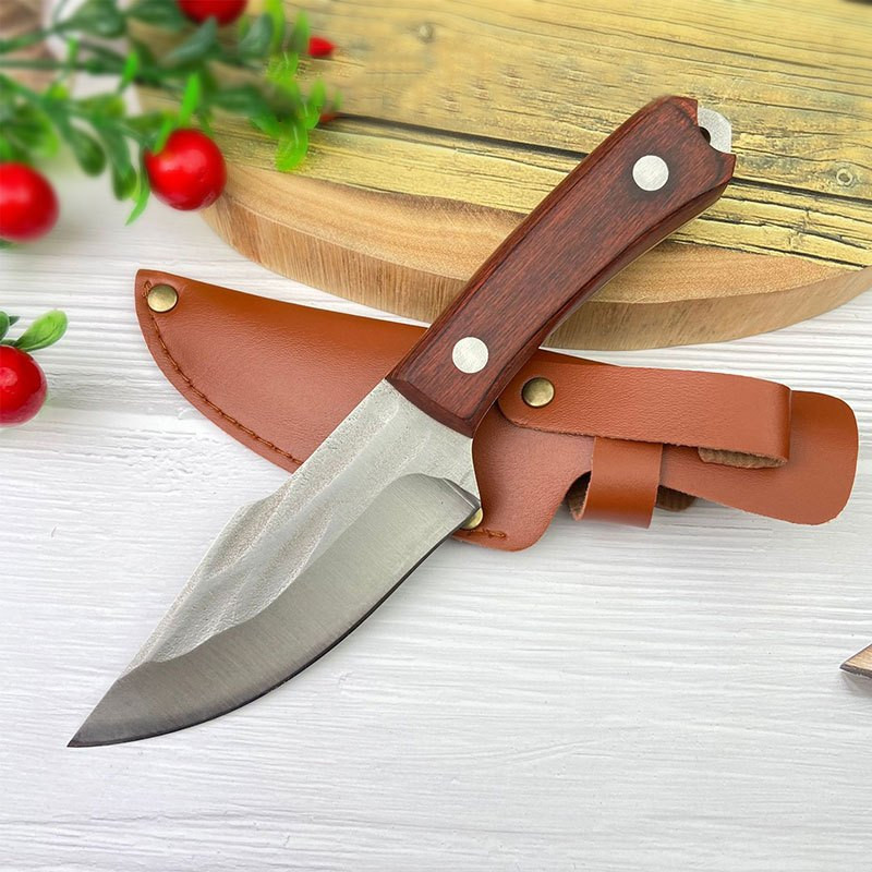 Mini Faca Artesanal Aço Inox Afiada Cirúrgico Churrasco Cozinha com Bainha Couro Acampamento 1610