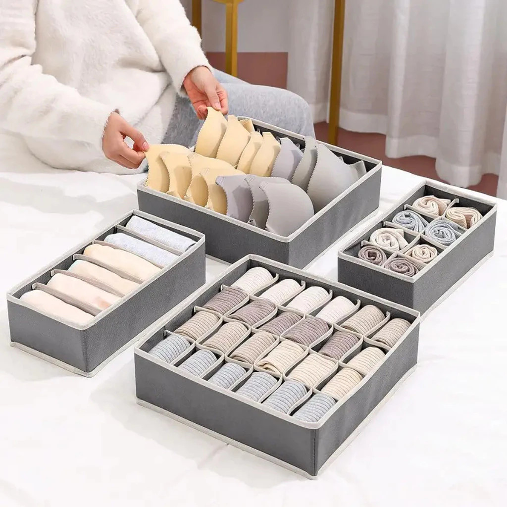 Kit 4 Peças Organizador de Gaveta para Meias, Sutiãs e Roupas Íntimas – Colmeia Organizadora para Armário