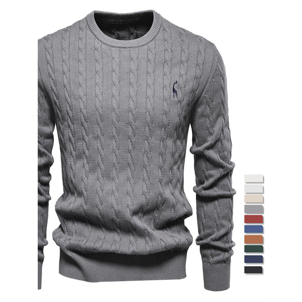 Suéter masculino de cor sólida; Suéter outono inverno pulôver bordado de cervo suéter de cor sólida estilo masculino