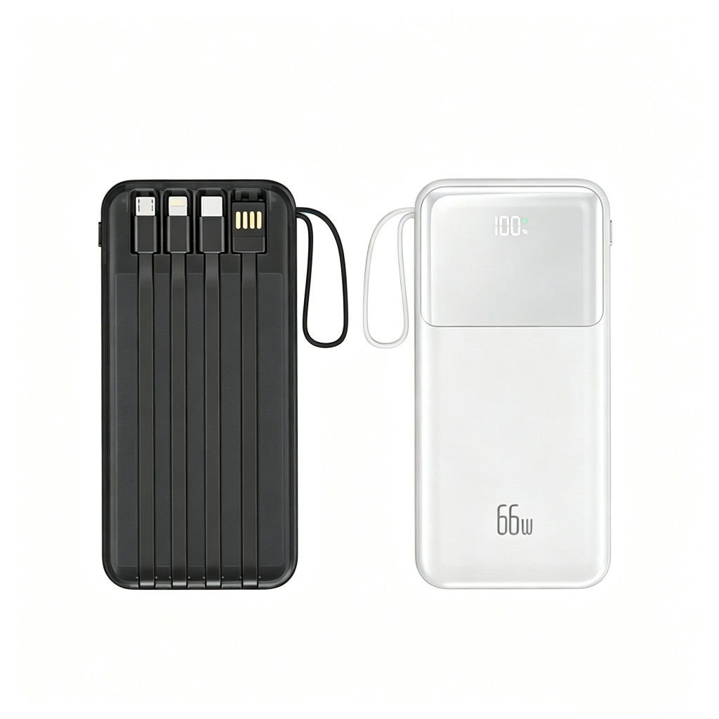 Carregador portátil Power Bank 20000mah 66W Carregamento super rápido com Visor Digital 4 cabos