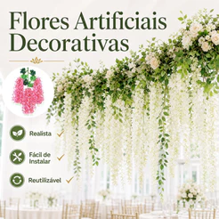 kit 12/36 PCS Flores artificiais Kit Flores Artificiais Glicínia Pendente Decoração Casamento Festa Jardim