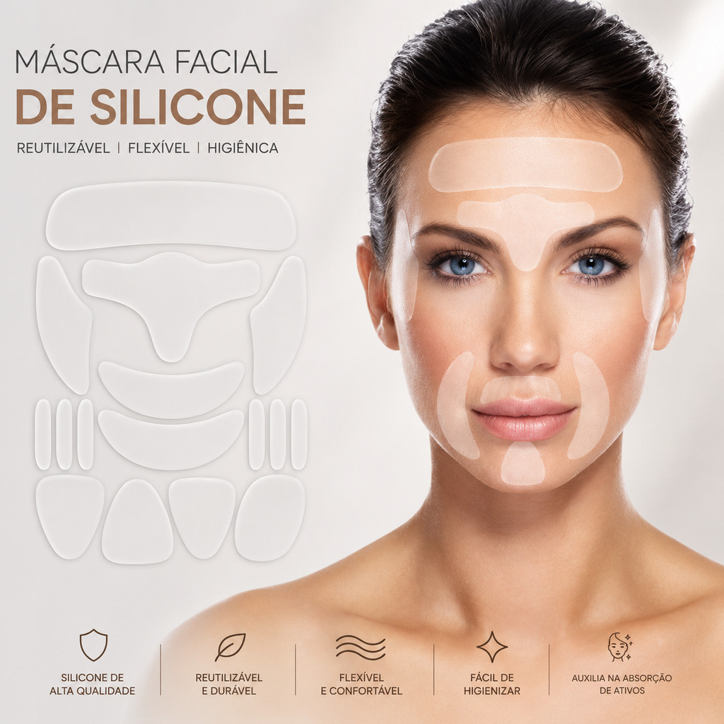 Kit 16 Peças Reutilizável para Rosto com Adesivo de Silicone Anti-Rugas