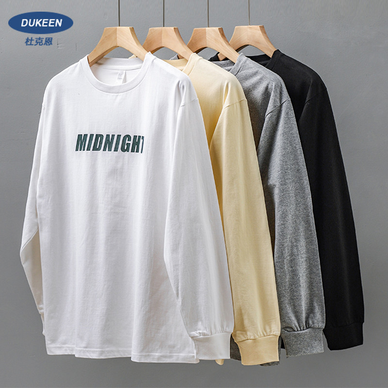 Estilo americano 260g pesado camiseta de manga comprida masculina outono Street Wear Original carta impressa em torno do