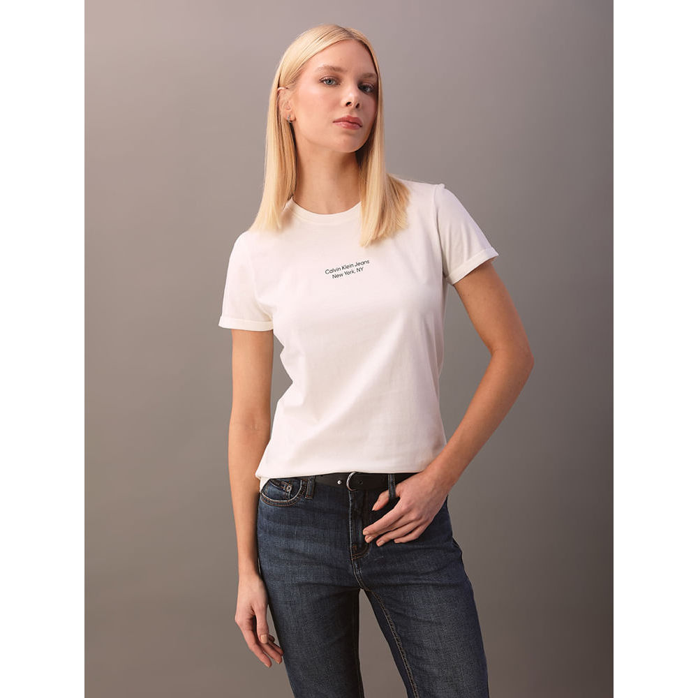 Camiseta Calvin Klein Jeans Feminino Organic Frase - Off White