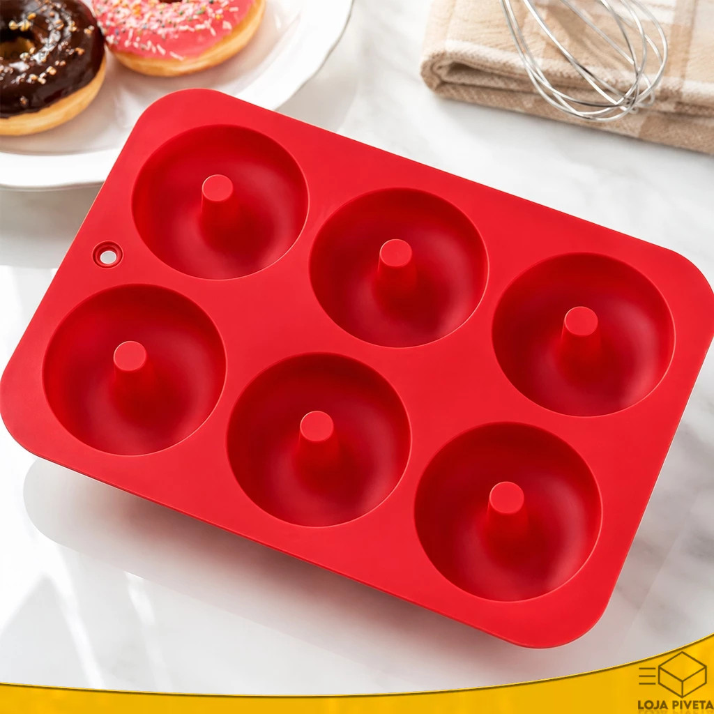 Molde Forma Mini Donuts  De Silicone Para Chocolate Pudim Doce 6 Cavidades Confeitaria e Culinária