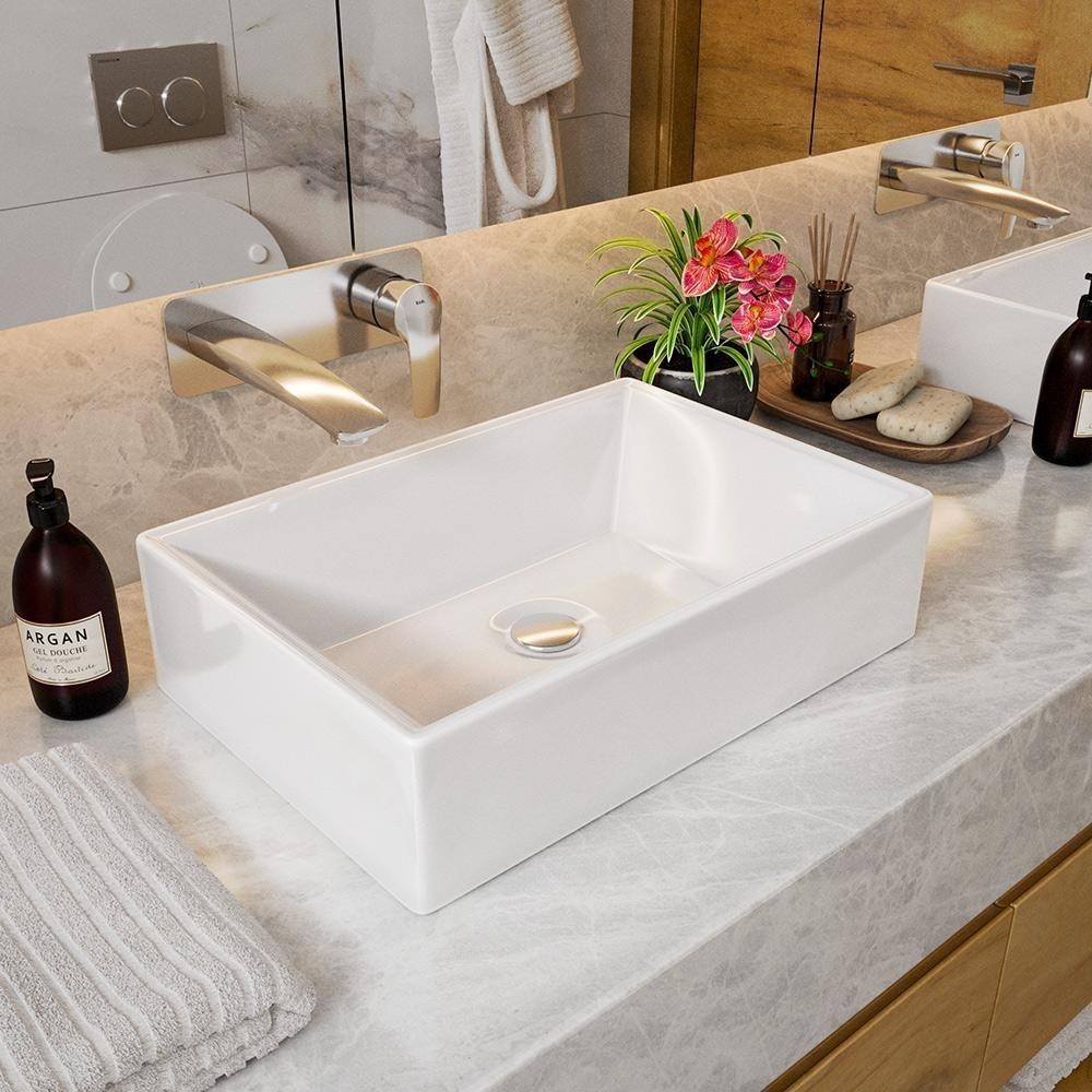 Promoção Cuba de Sobrepor Torino 44cm Branco Mármore Sintético Banheiro