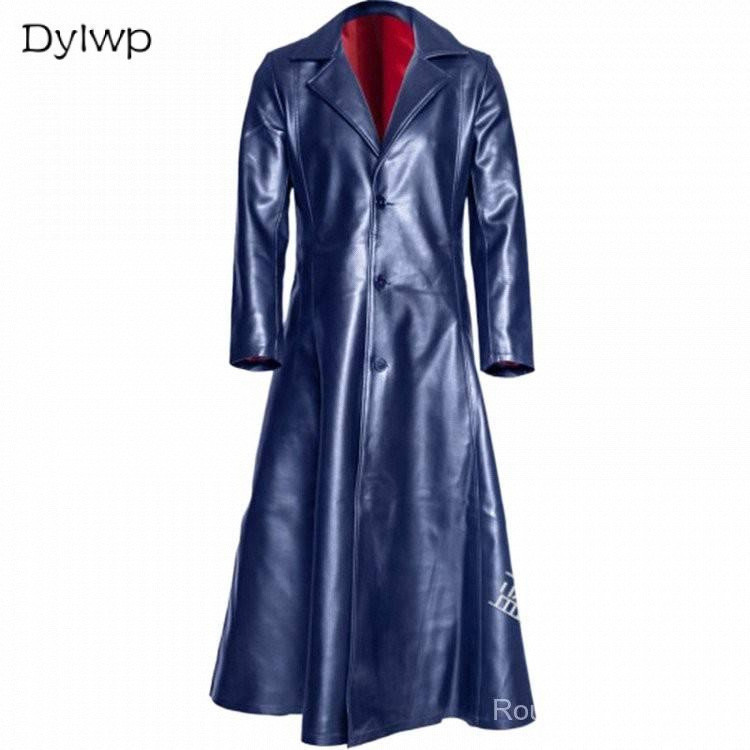 Dylwp Jaquetas Masculinas Longas De Couro Outono/Inverno Manga Comprida Jaqueta Fina De PU