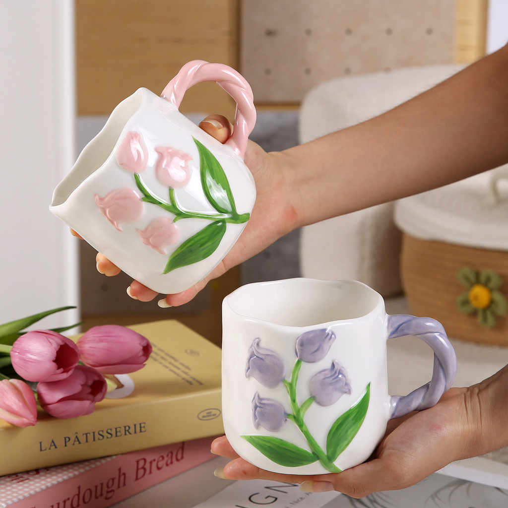 Copo de tulipa cerâmica criativa casa caneca de café da manhã casal copo de água feminino novo estilo de alto valor