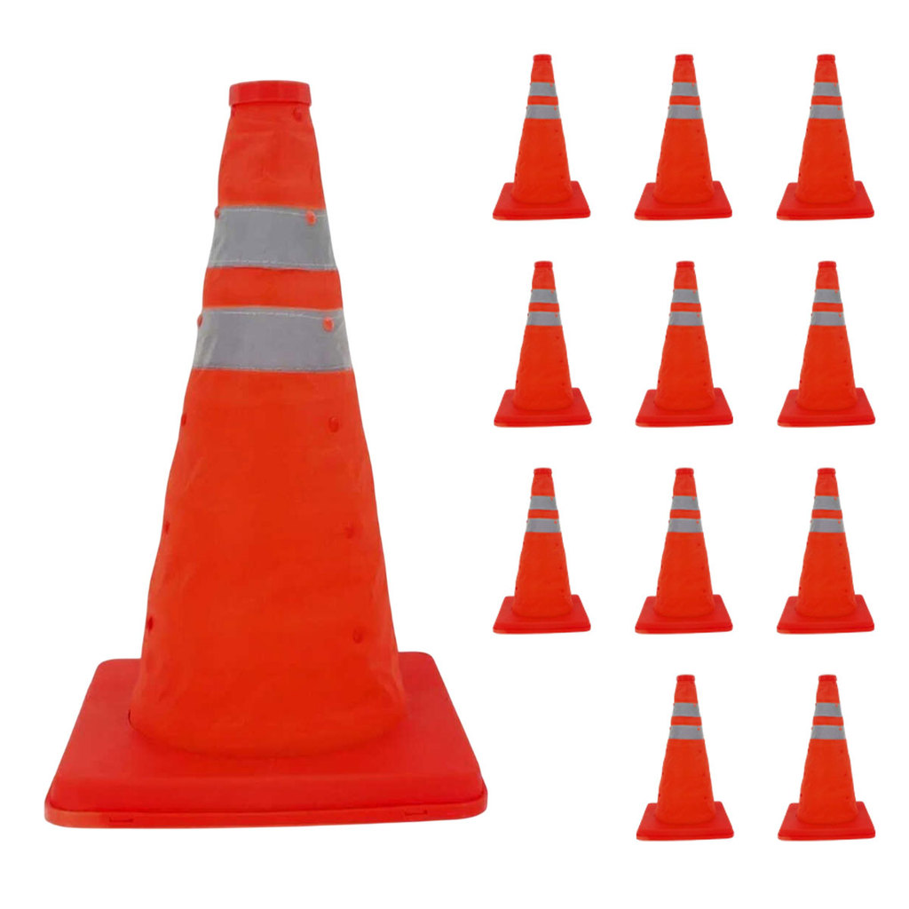Cone Sinalizador Transito Retratil Kit 11 Uni Viario Obra Segurança Estrada Rodovia Baliza Dobravel Portatil Flexivel