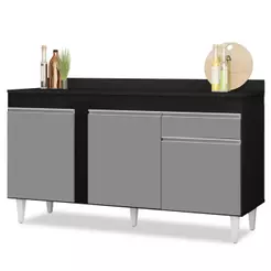 Balcão Gabinete para Pia com Tampo 150cm 3 Portas 1 Gaveta Dakota Preto/Cinza - Lumil