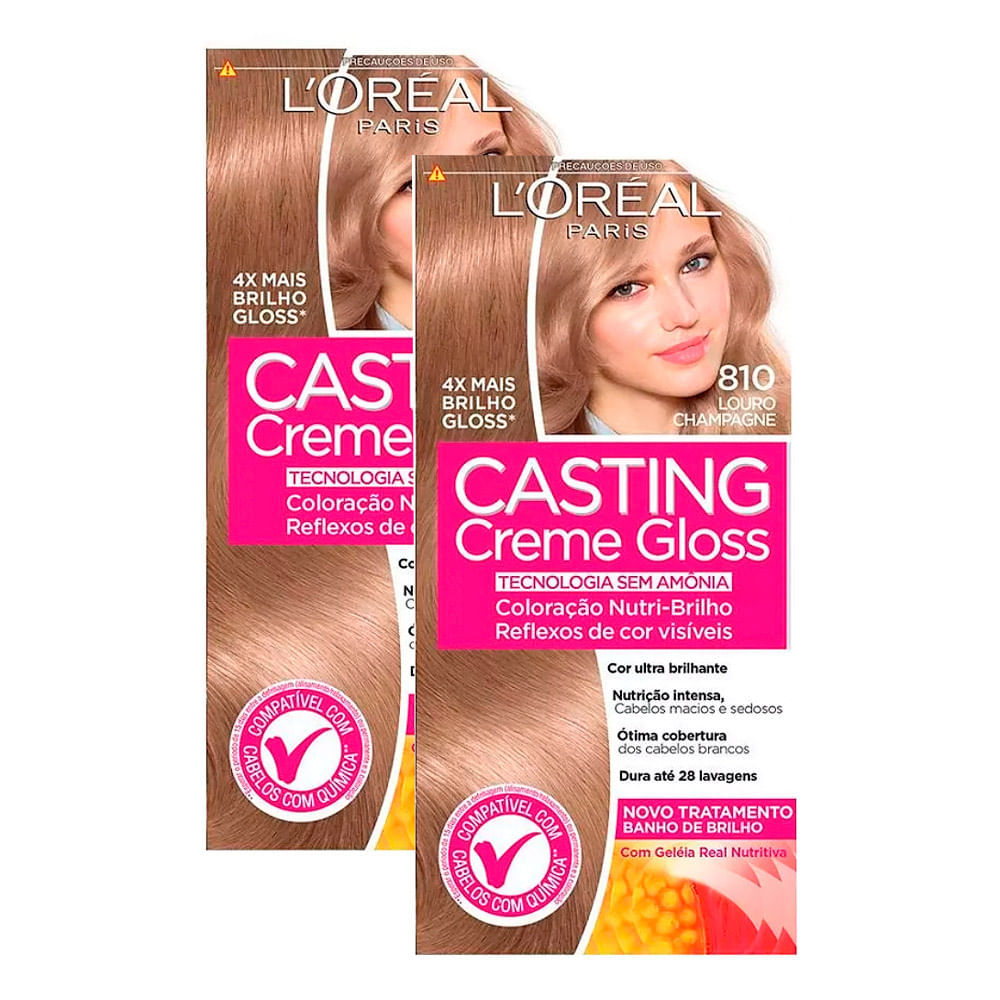 Kit 2 Tintura Creme Casting Creme Gloss L'oréal Louro Champagne 810 Kit