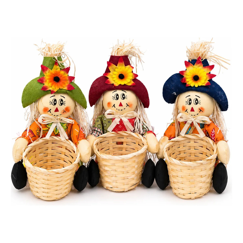 Kit 3 Espantalho De Palha Com Cesto Decoração Festa Junina Arraiá São João Caipira