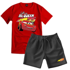 Kit Conjunto Infantil Camiseta 100% Algodão Fio 30.1 + Short Estampa DTF Relâmpago Carro de Corrida