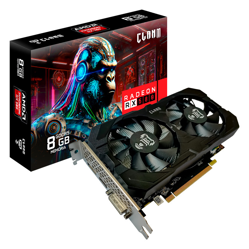 Placa de Vídeo RX580 8GB DDR5 256bit HDMI DP DVI Clanm