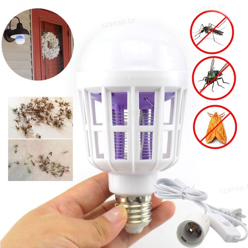 220V Luz Noturna Mosquito Assassino Lâmpada LED E27 Matando Mosca Bug 9W 2 Modos Inseto Anti-Repelente BRA1