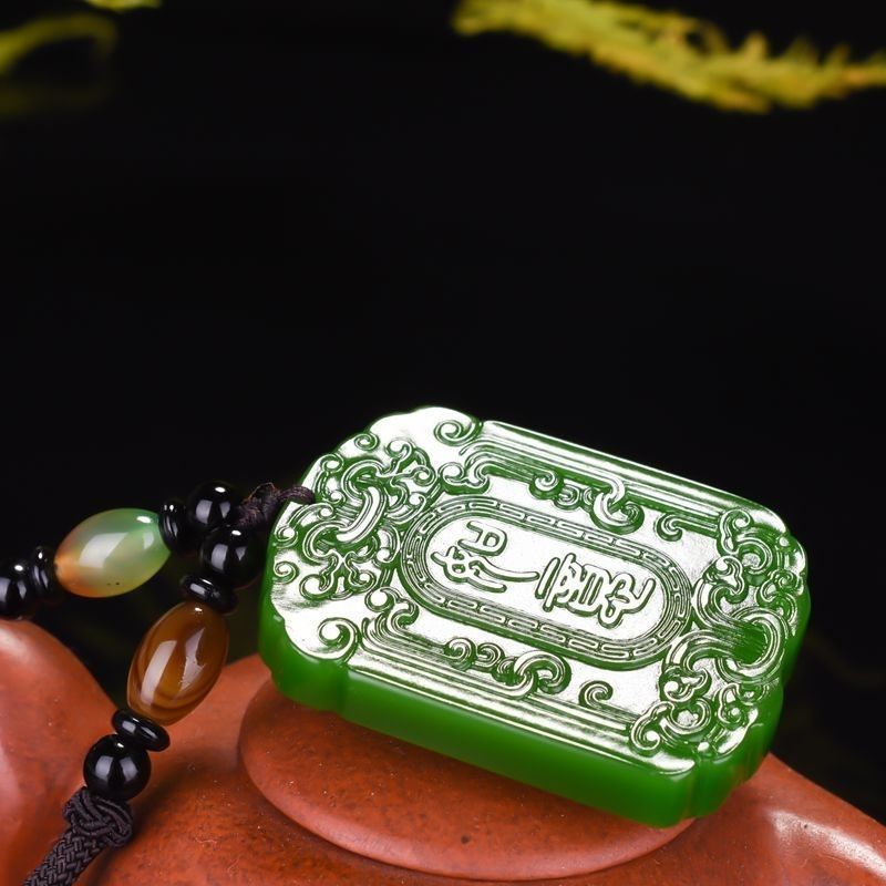 Jade paz Ruyi pingente espinafre verde pingente masculino feminino estilo jade pingente colar dupla face acabamento