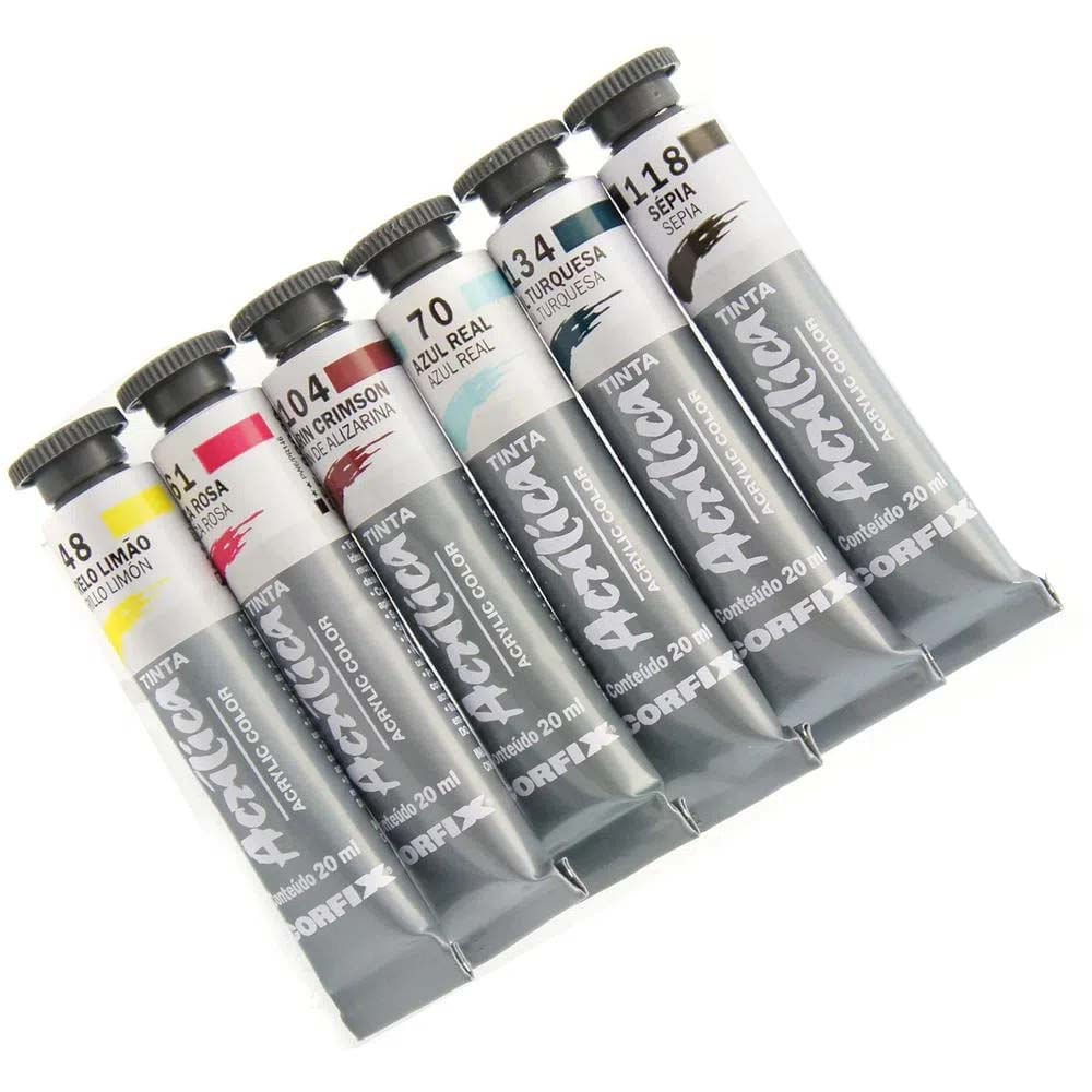Tinta Acrílica 20ml Corfix Tons Amarelo, Vermelho, Violeta