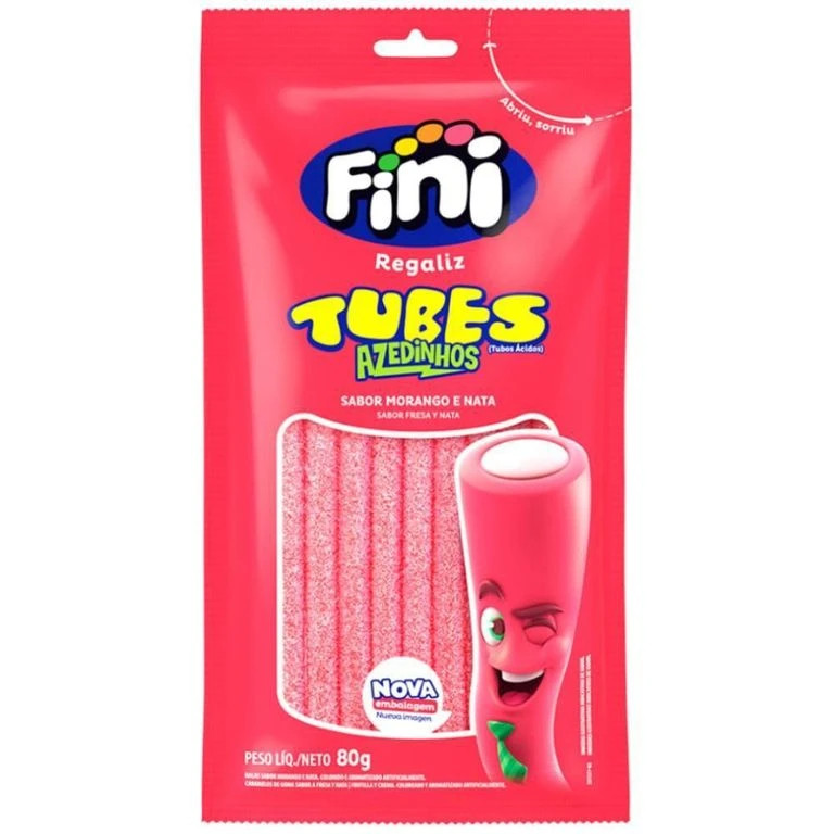 Bala Fini Tubes Azedinhos Morango e Nata 80g
