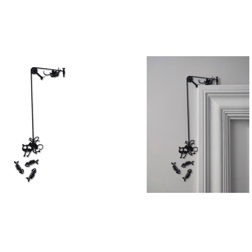 Canto de Porta Fábula Gato e Rato - Placa Decorativa de Design Criativo