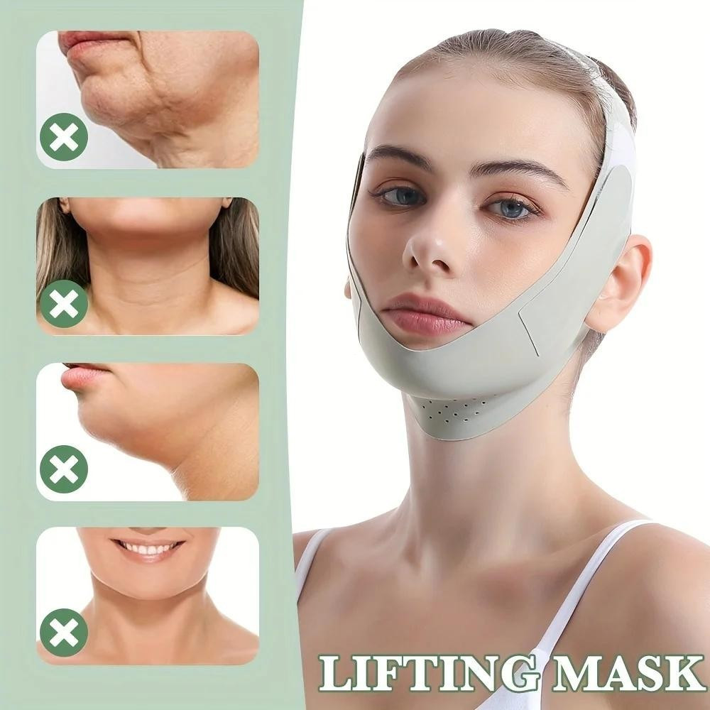 A faixa reutilizável em formato de V para afinar o rosto pode modelar os contornos faciais, levantar o queixo e as boche