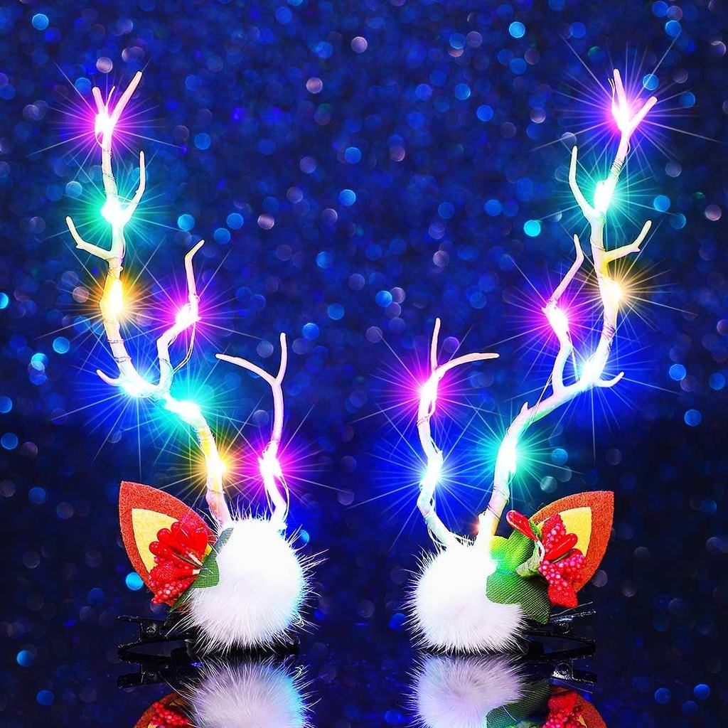 CAKURE Light Up Reindeer Antlers Hair Clips Christmas Hair Clip Holiday Christmas Hair Accessories for Women and Girls (