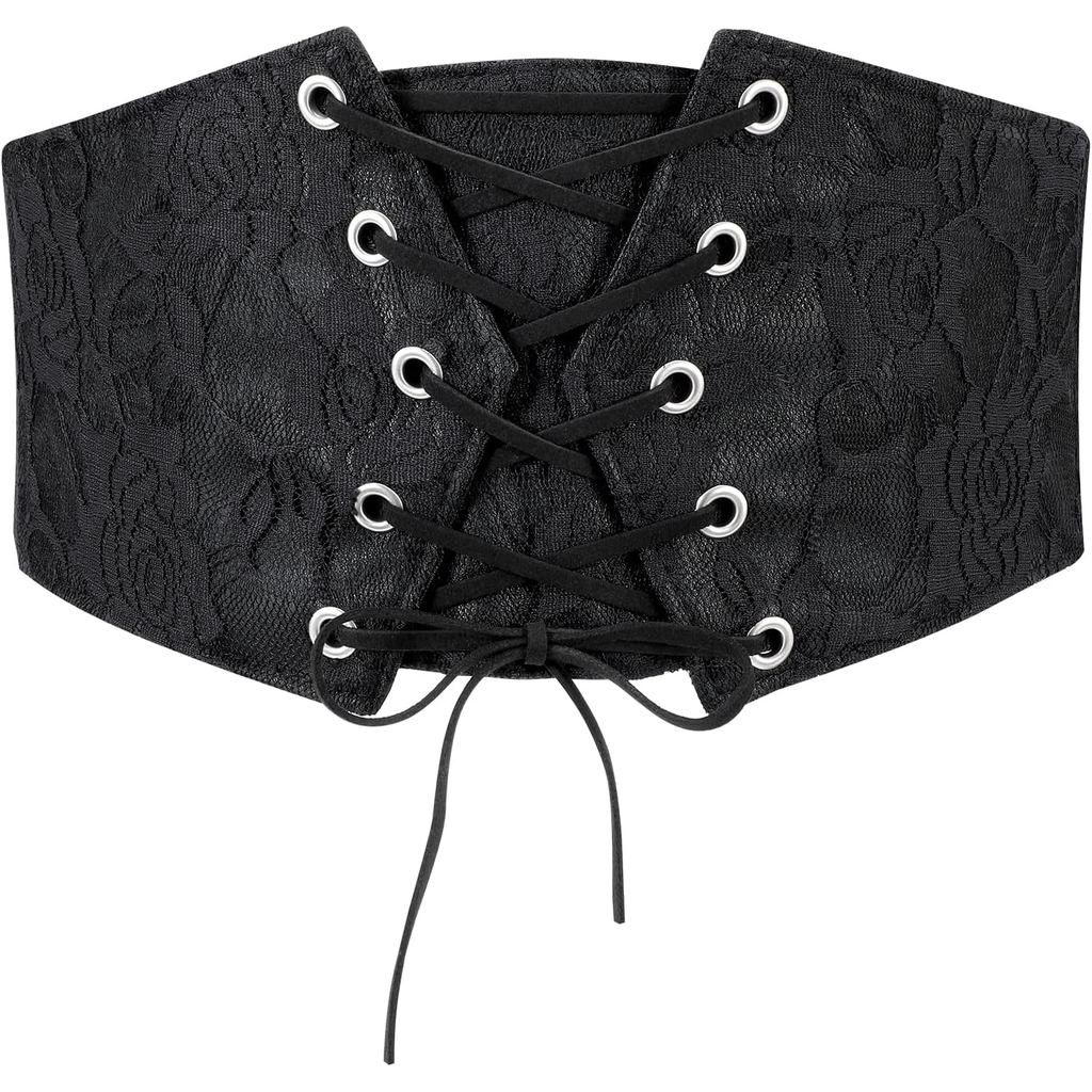 Cinto Corset Largo JASGOOD para Mulheres, Cinto Elástico com Amarração de Renda para Vestidos Femininos, Cinto de Hallow