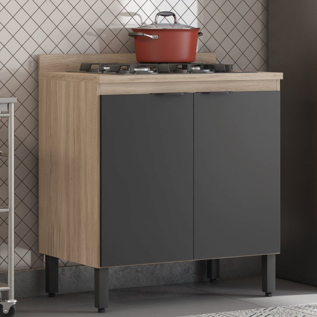 Balcão para Cozinha 80cm 2 Portas Firenze Bege/Avena Touch/Grafito Touch/Grafito