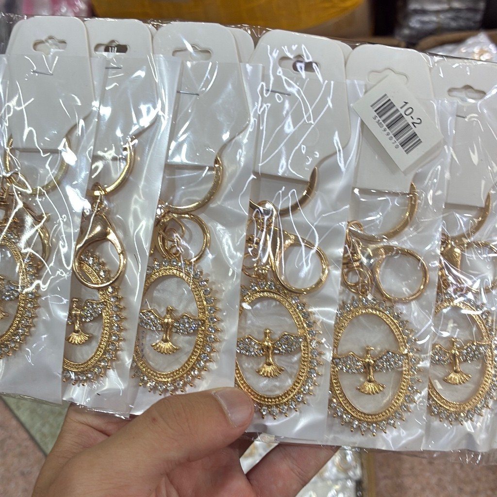 Kit 6/12 un Chaveiro Metal Strass  Espírito Santo Nossa Senhora Aparecida NSA Folheado Mosquete Atacado