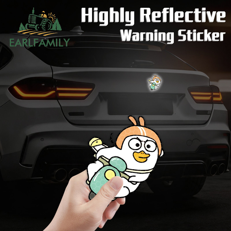 EARLFAMILY Branco Bonito Pato Reflexivo E Mangético Adesivos De Carro Bicicleta Elétrica Pára-Brisa Capacete PVC Decalqu