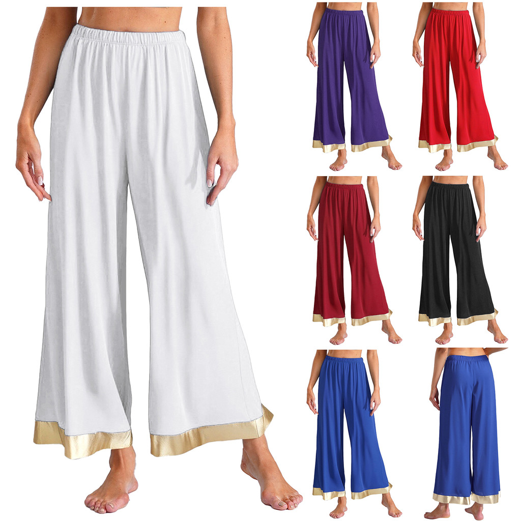 inhzoy Calça Feminina De Dança De Elogio , Cintura Elástica , Metálica , Brilhante , Guarnição , Perna Larga , Calças So