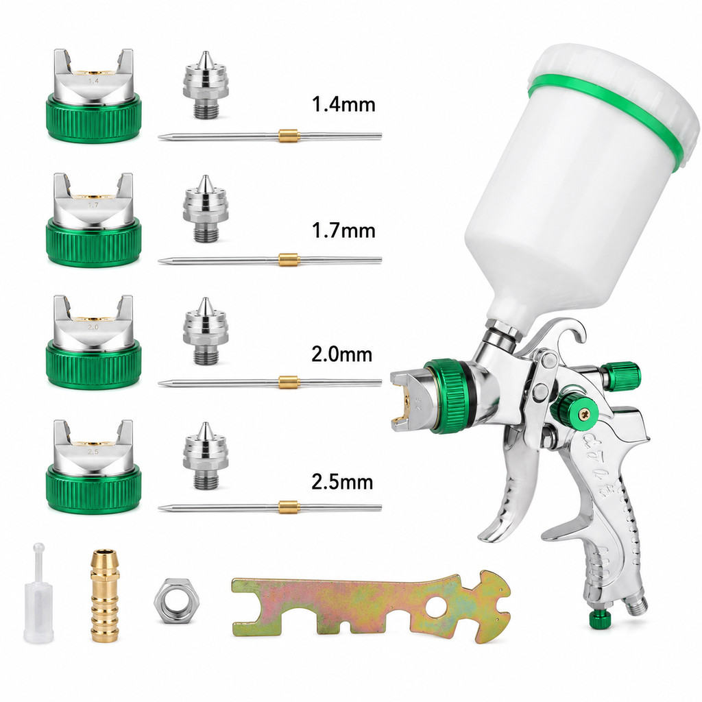 Pistola de Pintura Automotiva Profissional Tanque Alto 600ml - Bicos 1,4/1,7/2,0/2,5mm | Para Pintura de Veículos