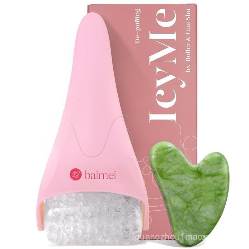 Conjunto IcyMe Ice Roller & Jade Gua Sha – Ferramentas de Massagem Facial BAIMEI para Cuidados com a Pele # ComprarNaBla