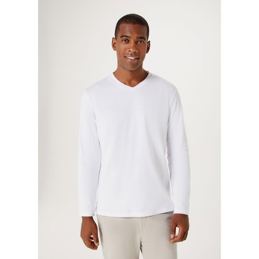 Camiseta Básica Masculina Manga Longa Gola V World Hering Original