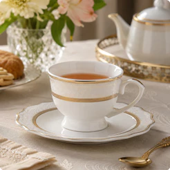 Xícara Com Pires Para Chá Em New Bone China Com Filado Ouro 220Ml Trésor L'Hermitage