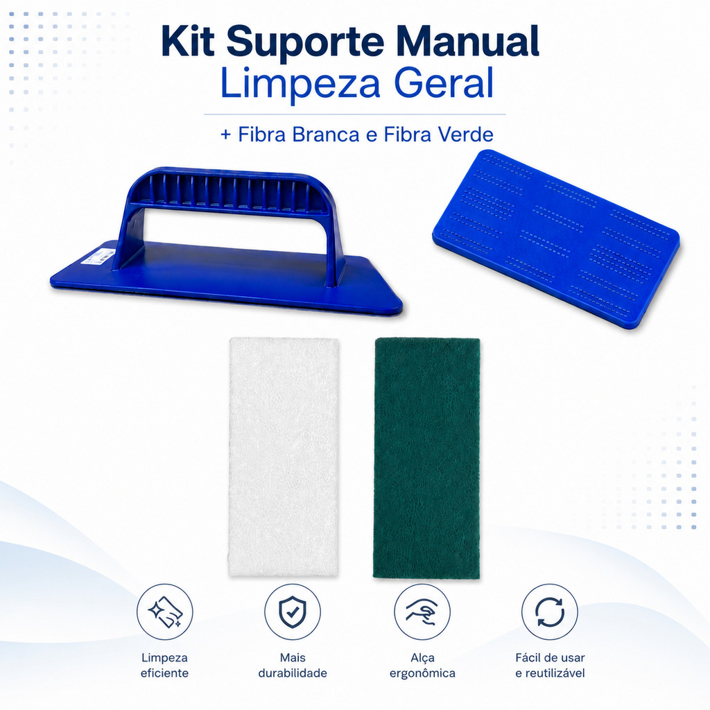 Kit 2 Fibras Branca e Verde + Suporte Plástico Manual Para Limpeza Geral