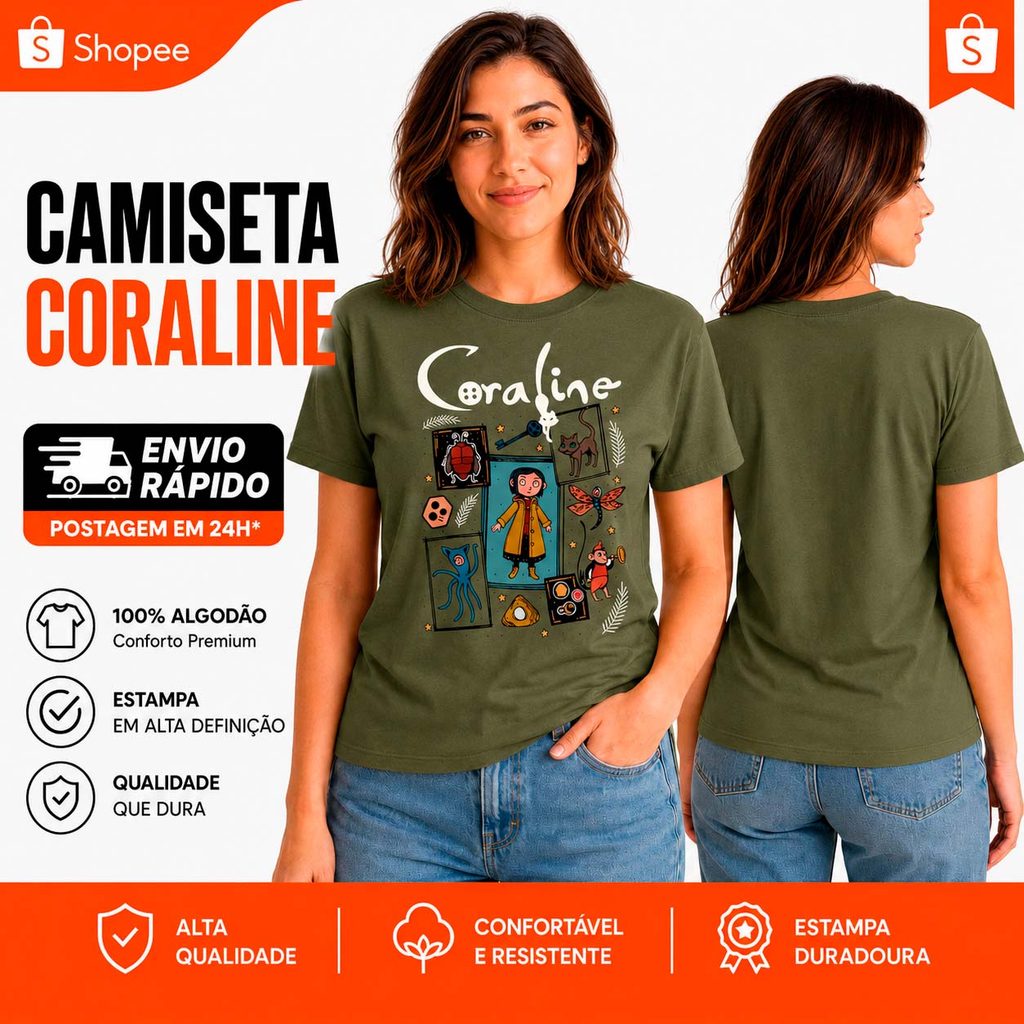 Camiseta Unissex Coraline StreetWear Qualidade Premium Despache Rapido Atendimento 24 Horas