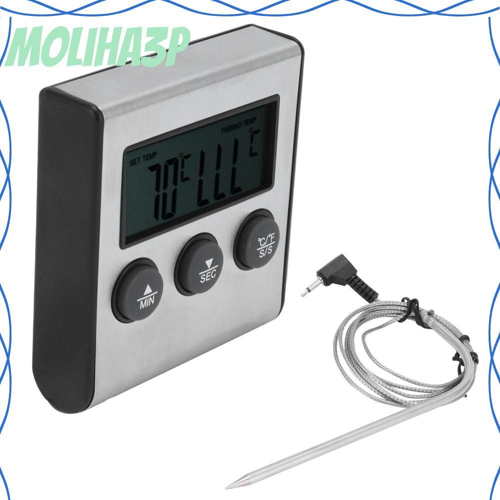 Termômetro Digital para Carne Churrasco com Sonda de Fio, Timer Alarme e Display LCD Prata - Cozinha e Forno