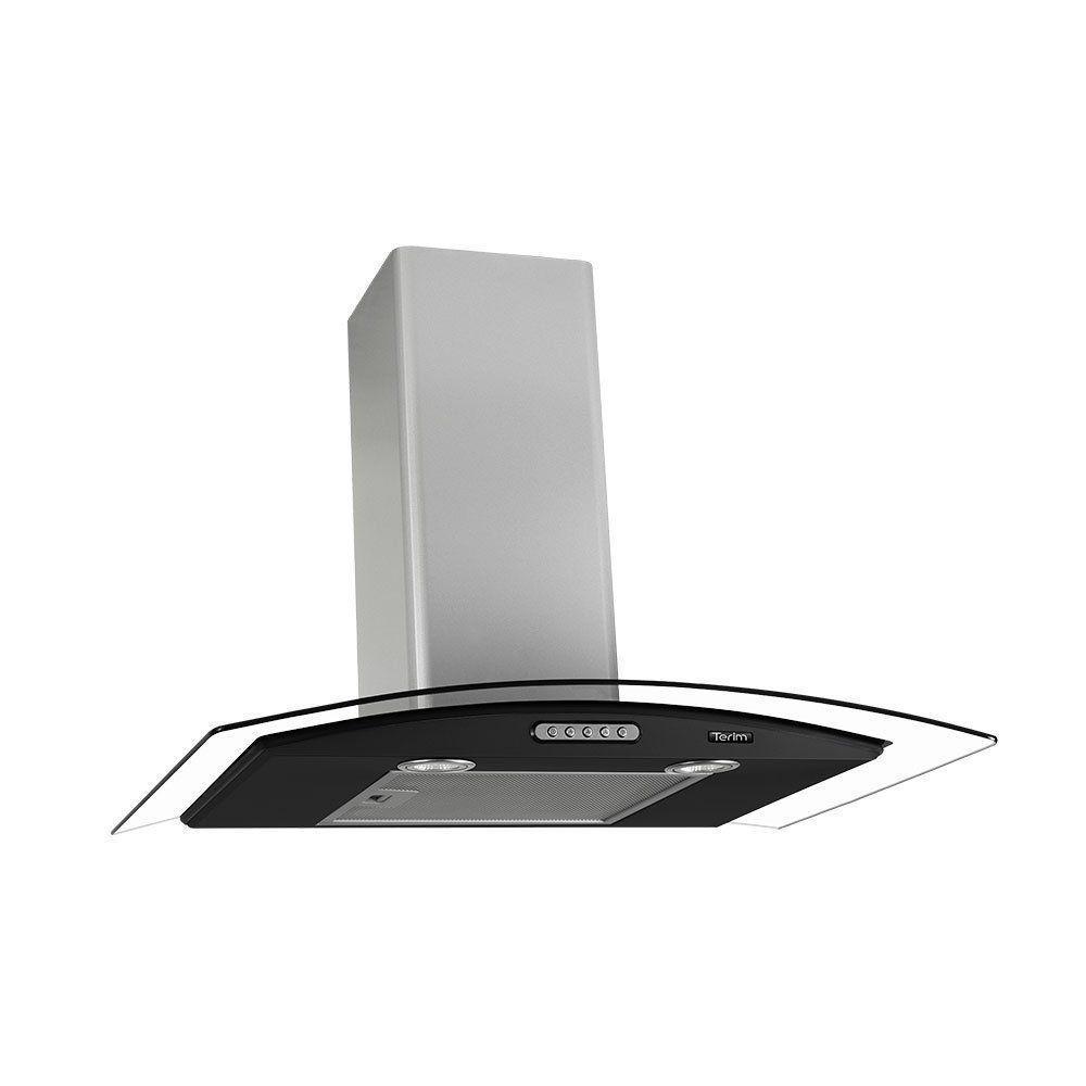 Coifa de Parede Terim Vidro Curvo 70cm Inox e Preto com Led 550m³-h 110V