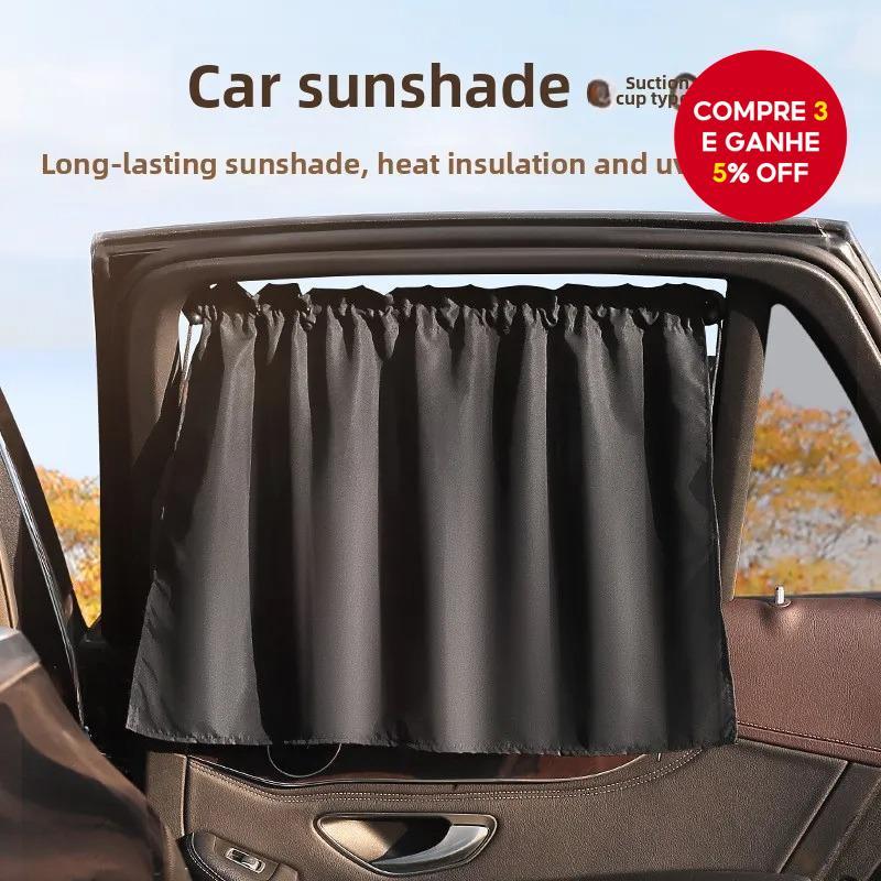 Cortina automotiva com ventosa para janelas de carros, proteção UV, preta, espessa, durável e universal para lateral,