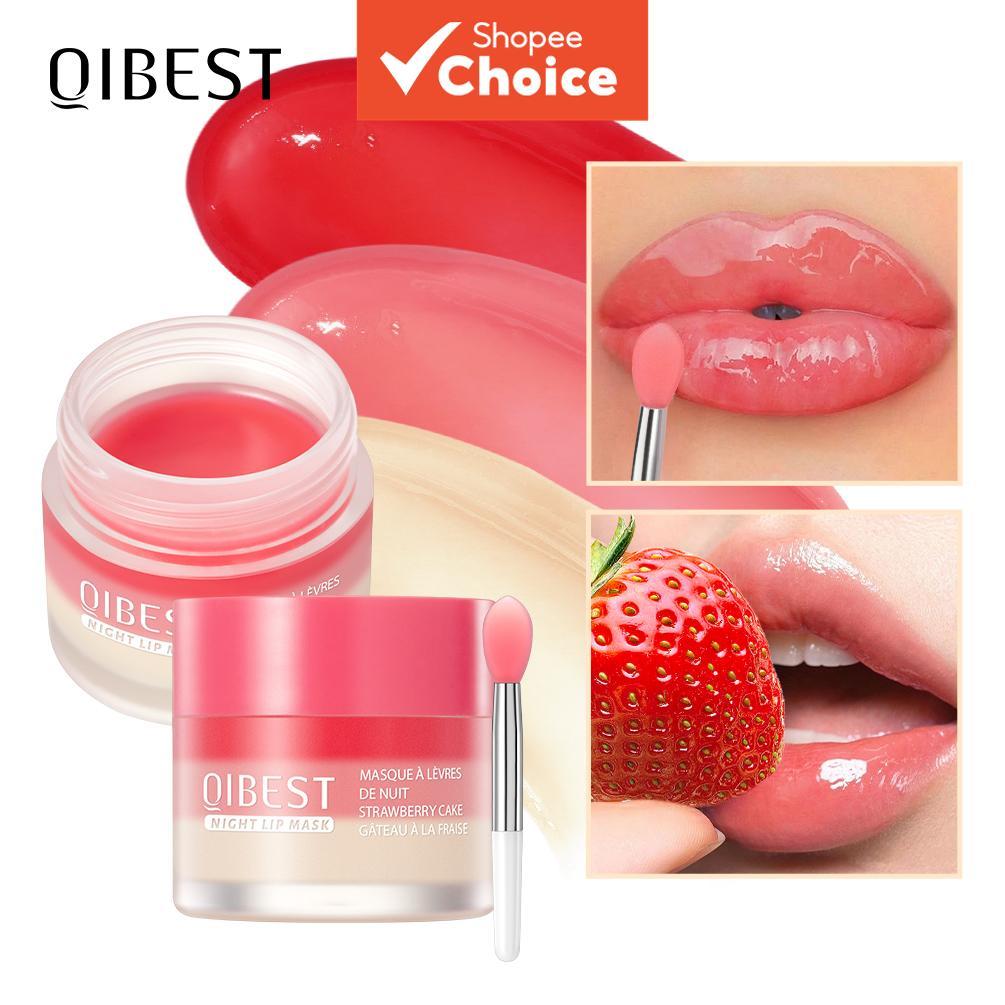 QIBEST Bálsamo Labial 2 Em 1 Diurno E Noturno Máscara Noturna Com Pincel Aplicador , Hidratação Profunda Tratamento Repa