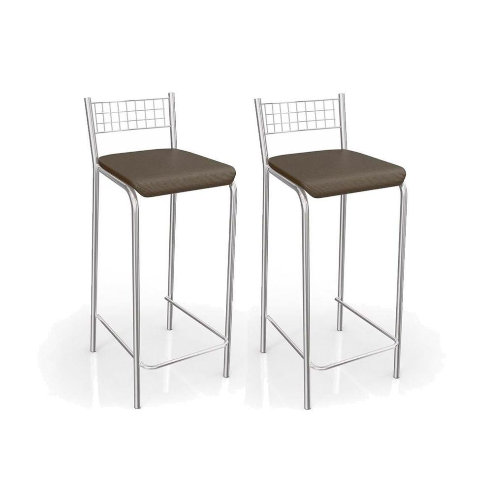 Kit 2 Banqueta de Cozinha Gênova 2B705CR 2 Un Cromado/Courano Marrom - Kappesberg
