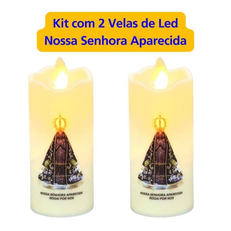 Kit 2 Vela de led, Vela Santa de Nossa Senhora Aparecida, eletrônica, vela religiosa p/ oratório, est
