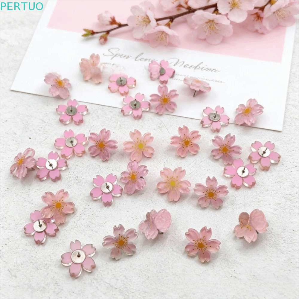 PERTUO 20/30 Peças De Alfinetes De Flores , Cabeças Em Formato De Flor De Resina Durável , Tachinhas Cerejeira , Design