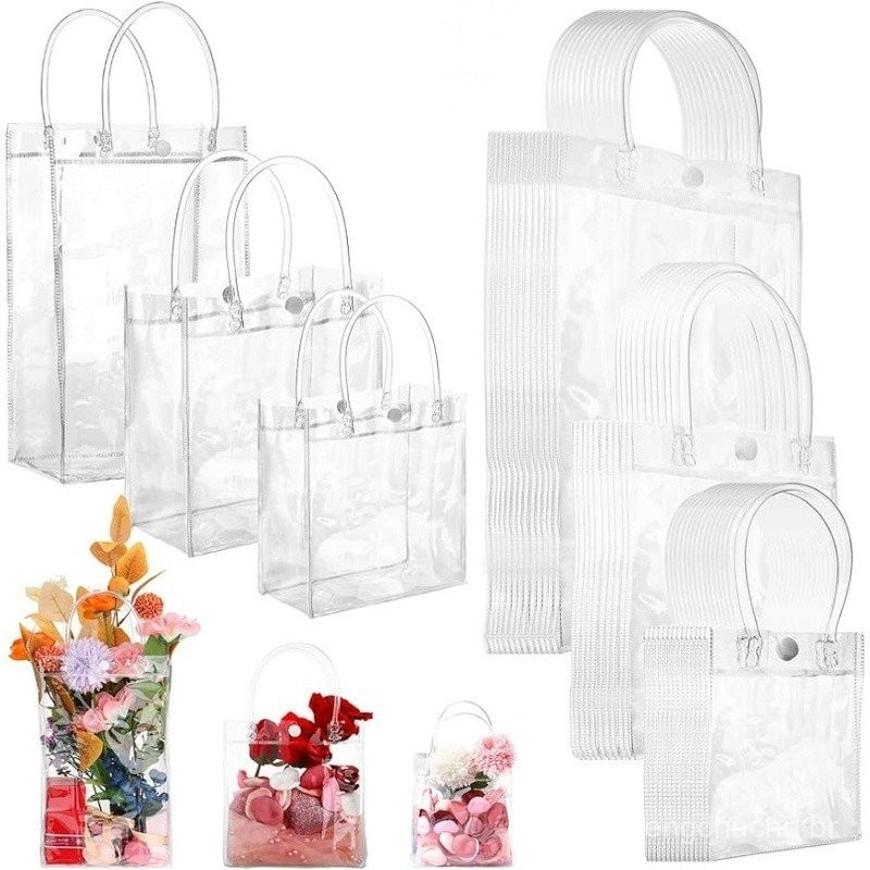 10 sacolas de presente reutilizáveis de plástico PVC transparente com alças transparentes, adequadas para o Dia dos Namo