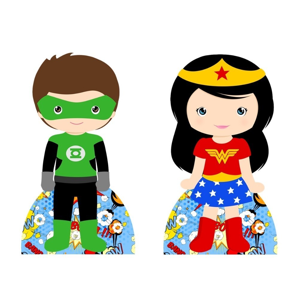 Kit Decoração Festa liga da justiça baby cute base  4 display de mesa 20cm