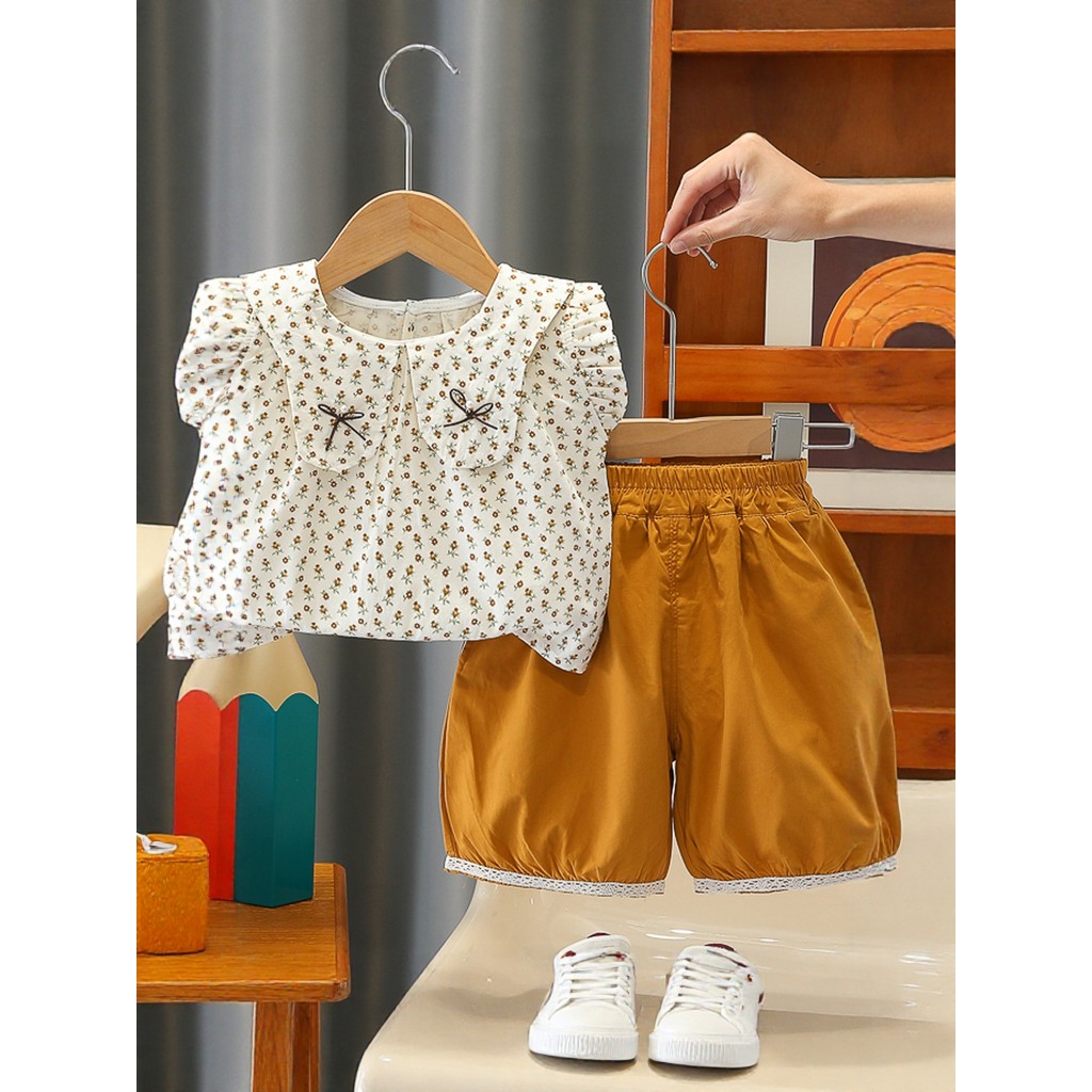 Feminino bebê verão menina moda pequena Floral sem mangas colete de duas peças terno do bebê crianças roupas finas na mo