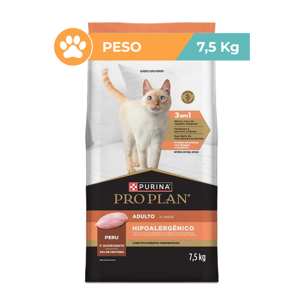 Ração Pro Plan Hipoalergênico Gatos Adultos Peru 7,5kg