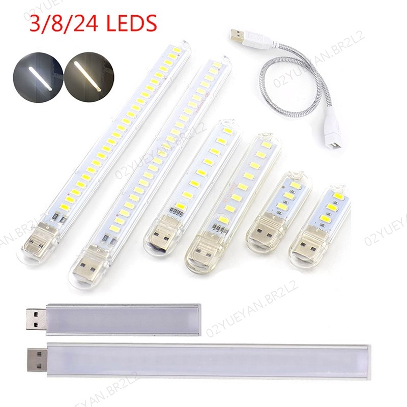 Portátil Mini 3/8/24 LED 5V USB DC Lâmpada Branca Quente Livro Leitura Lanterna Luz Noturna Iluminação Para Computador B