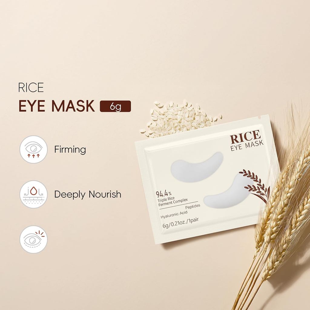 Máscara para Olhos de Arroz, Patches de Colágeno para Olhos Inchados, Olheiras, Bolsas e Rugas, Alivia a Pressão e Reduz